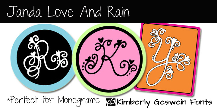 Displaying the beauty and characteristics of the JANDA Love And Rain font family.