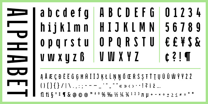 Starting with the design of compressed caps for headlines, the typeface was soon expanded by a condensed weight for text-setting and further developed into a fully functional font with two widths and two weights.