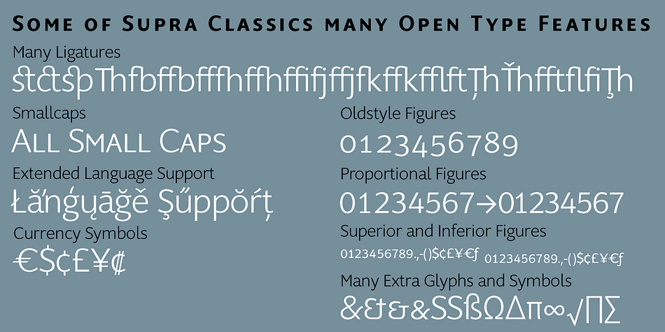 »SupraClassic« – designed by Gert Wiescher in 2014 – has 10 weights with corresponding italic cuts.