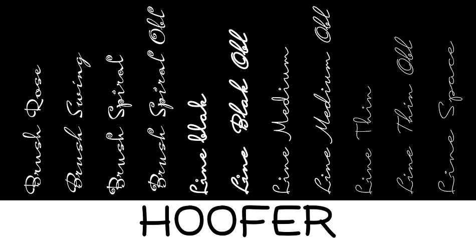 Hoofer Line: Seven mono-line scripts with joined letters in a number of weights, widths and styles.