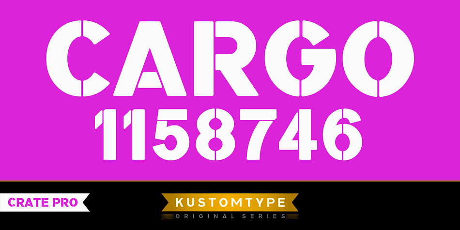 The cleanly cut and powerful Crate Pro™ font can easily be used for logotype, games, prints, magazines, web, apps, packaging, posters, T-shirts, signage & design projects.