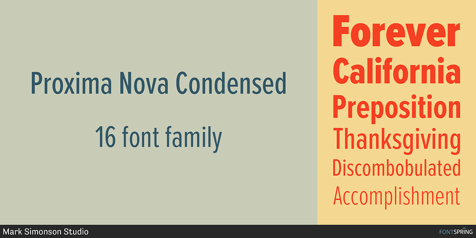 Displaying the beauty and characteristics of the Proxima Nova Condensed font family.