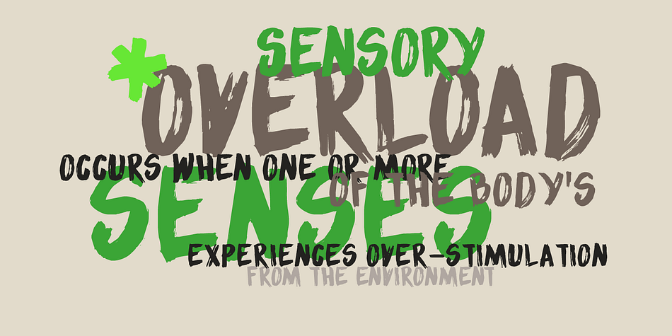 Sensory Overload is an all caps typeface and would be ideally suited for book covers, headlines, packaging and posters.