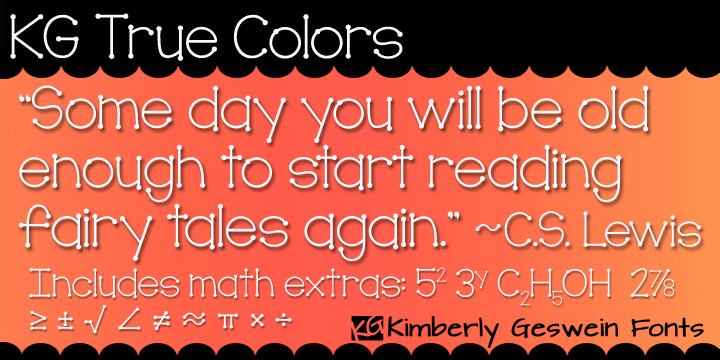 Displaying the beauty and characteristics of the KG True Colors font family.