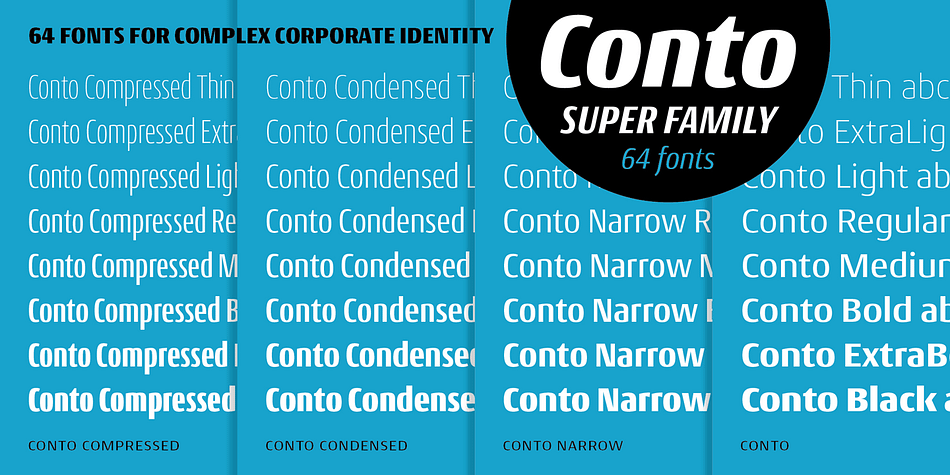 The Conto Super Family is a powerful and clear typeface for complex corporate typography.