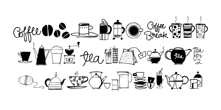 Emphasizing the favorited Coffee and Tea Doodles font family.