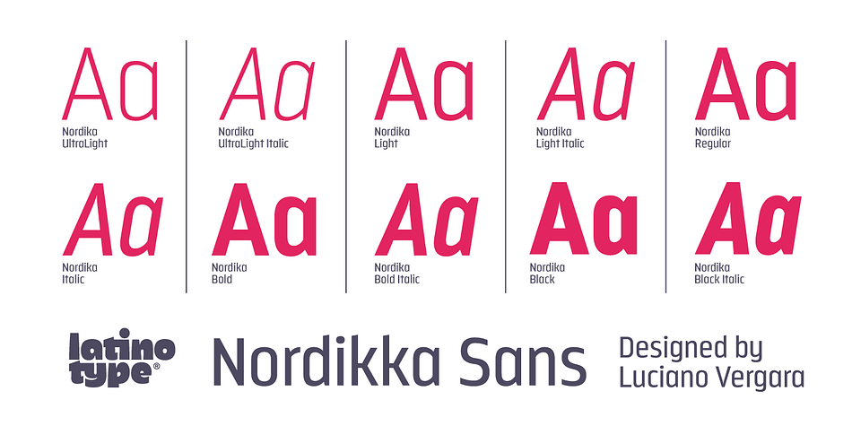 Nordikka is inspired by Scandinavian culture and its globally recognised design, which is characterised by pure, clean and clear forms. The final stage of the design process was completed in Olinda, Brazil, what inspired some of the words in the font specimens, allowing for reflecting an image of people’s daily habits and customs.
