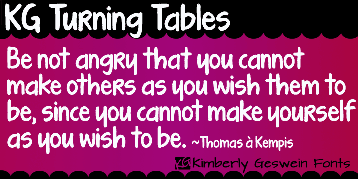Displaying the beauty and characteristics of the KG Turning Tables font family.