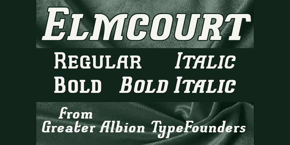 Elmcourt is a clear and simple display slab-serif typeface family.