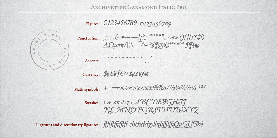 Emphasizing the favorited Archive Garamond Pro font family.