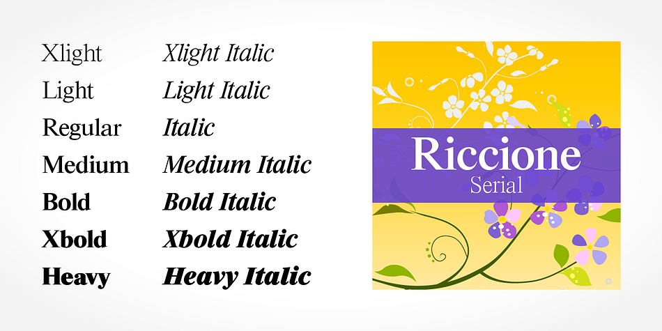Highlighting the Riccione Serial font family.