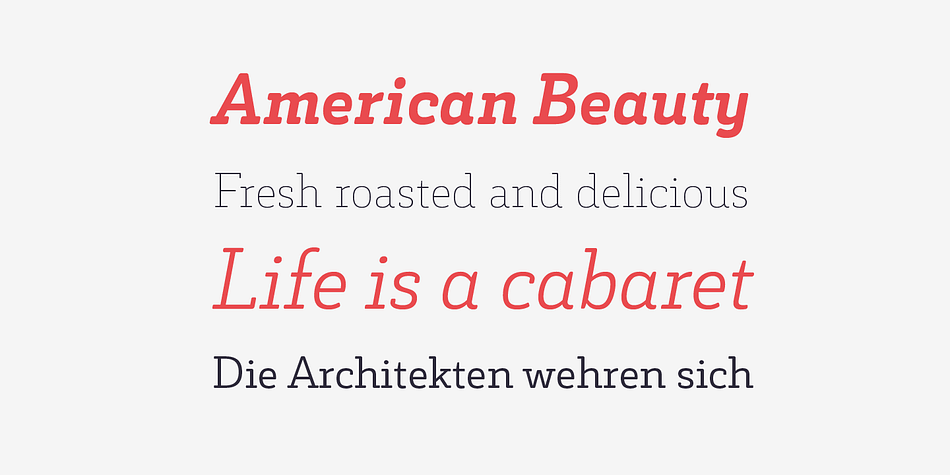 It is a slab serif humanist low contrast typeface.
