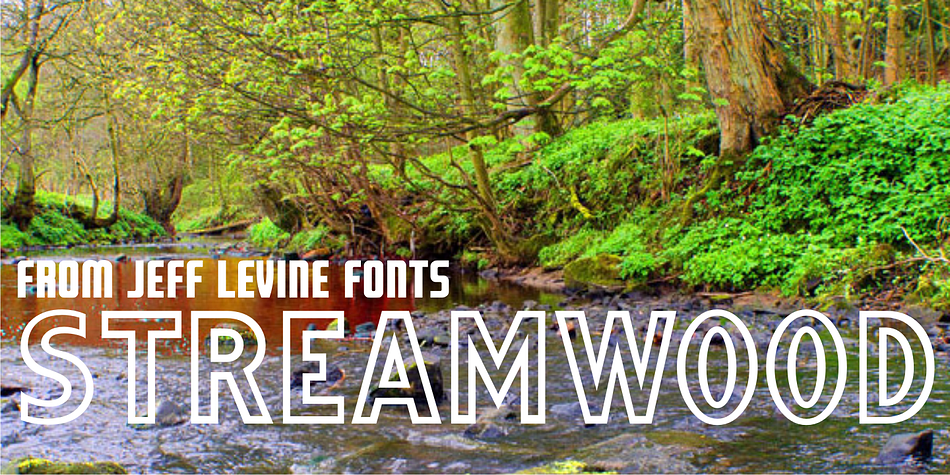 Streamwood JNL is an outline sans wood type re-drawn from vintage source material.