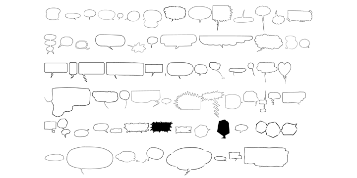 The font includes a total of seventy outlines and seventy bubble backgrounds selected from a survey of historic forms. What follows is a discussion of my process researching and developing the font, as well as a few user suggestions.