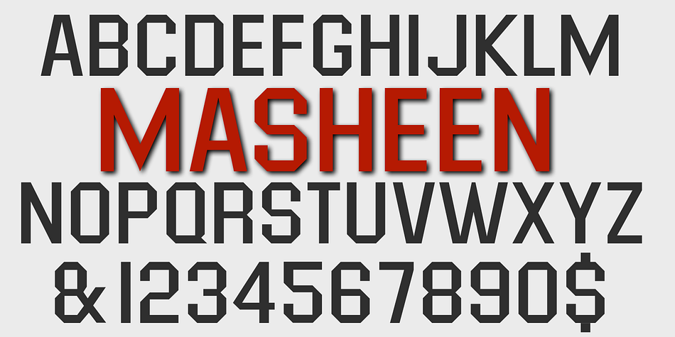 This typeface was inspired by the popular typeface Machine but is not intended to be a copy of that font.