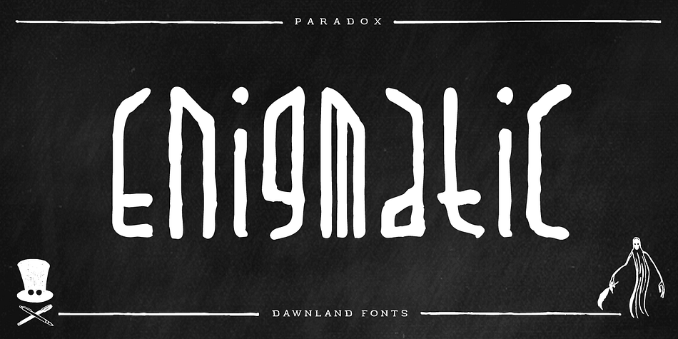 Hand drawn narrow enigmatic grotesque for headlines, preamble and shorter or longer texts.