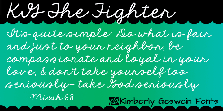 Displaying the beauty and characteristics of the KG The Fighter font family.