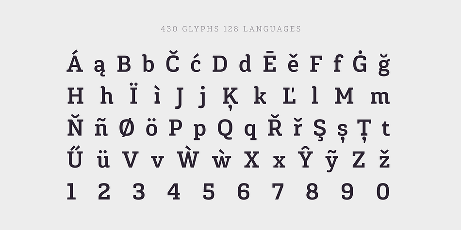 Gaspo Slab consists of 7 weights, from Ultra Light to Black, with matching italics.