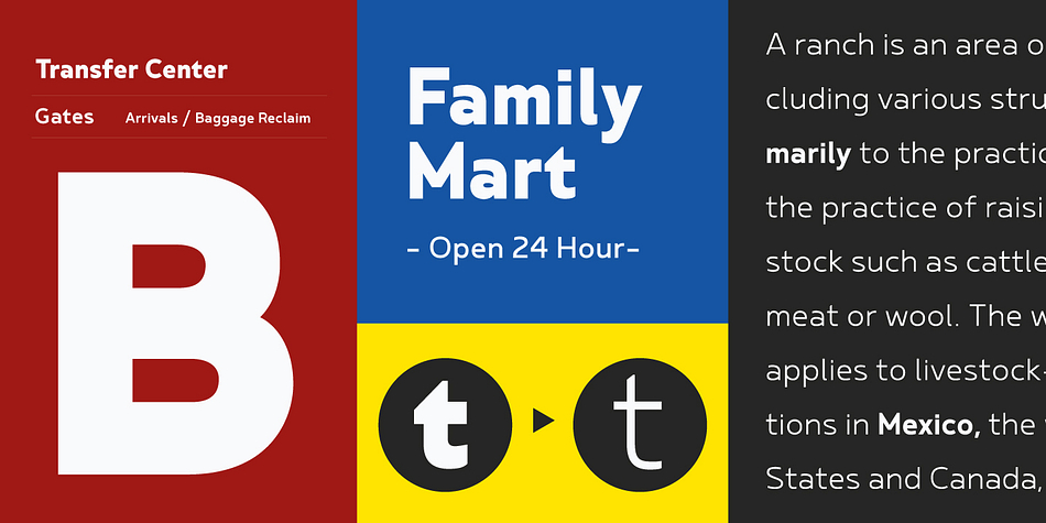 Betm font family sample image.