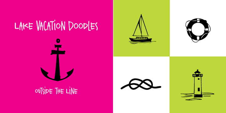 Displaying the beauty and characteristics of the Lake Vacation Doodles font family.