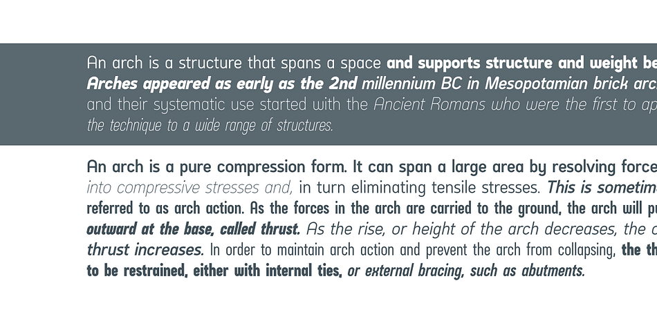 Arch includes OpenType Stylistic Alternates and has extensive Latin language support.