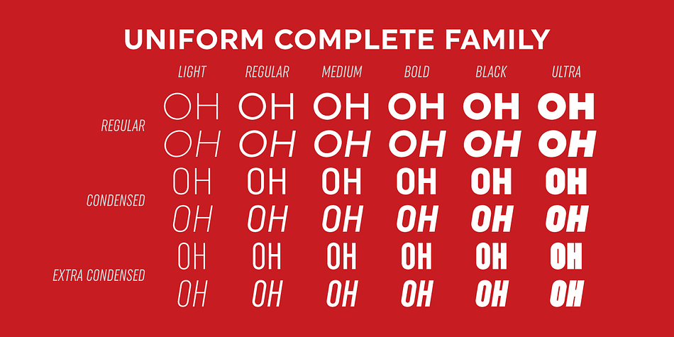Highlighting the Uniform Italic font family.