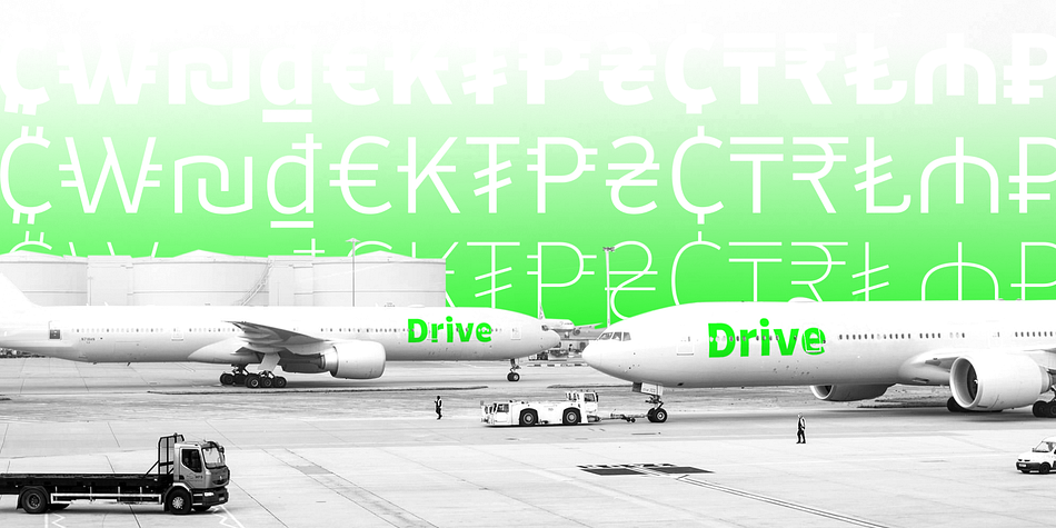 Drive font family sample image.