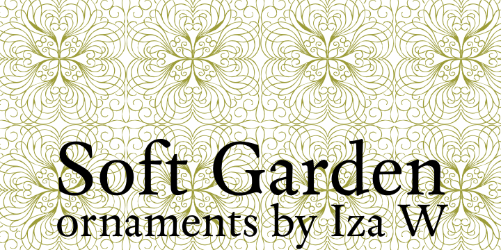 Besides the font itself, buying SoftGarden you get FREE a special set of eps: 49 intrincated and feminine colored versions of SoftGarden by Iza W (see the banners at the gallery section with some samples of this collection).