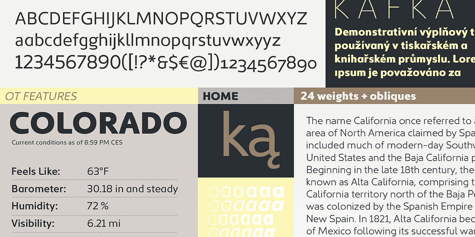 Kyrial Sans Pro offers lots of OpenType goodness and broad language support.
