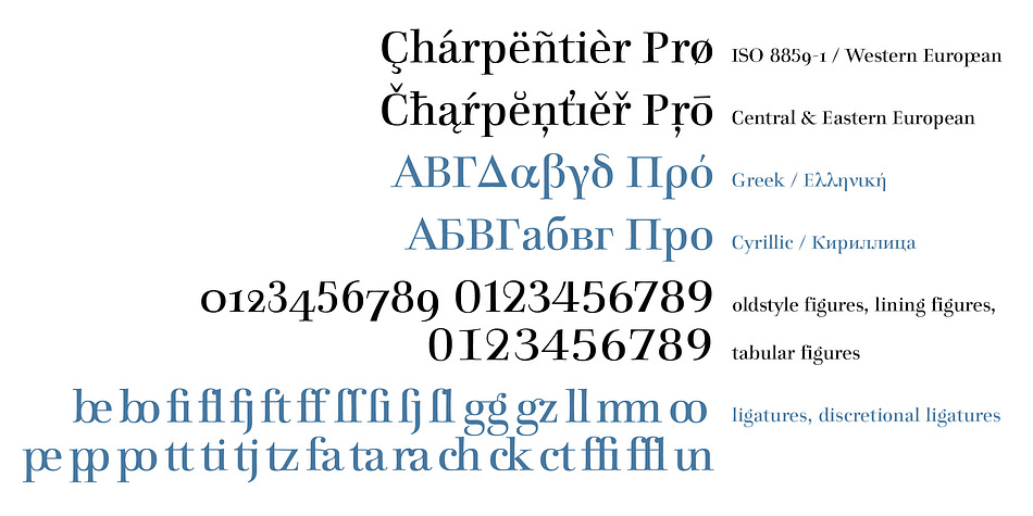 Displaying the beauty and characteristics of the Charpentier Classicistique Pro font family.