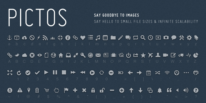 Picos Font - 94 Hand Selected Icons From the Pictos Vector icon sets.
