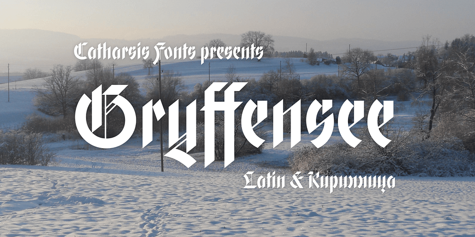 Gryffensee is designed to be the Futura of blackletter, combining the time-honored gravity and relentlessness of the Gothic script with the clean, contemporary freshness of the geometric sans.