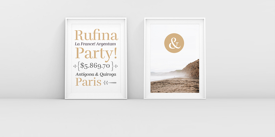 Rufina Stencil font family example.
