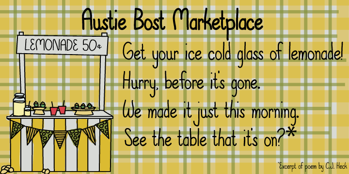 Austie Bost Marketplace is a great, basic, legible, handwritten font, perfect for marketing projects.