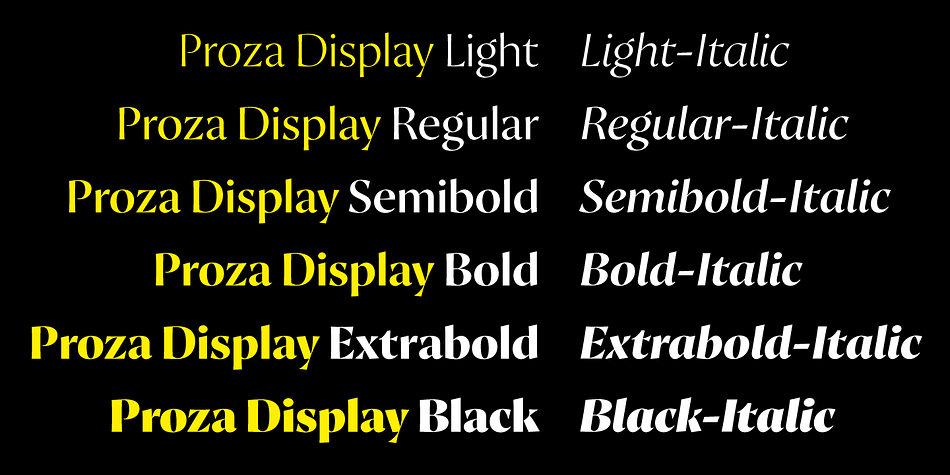 Highlighting the Proza Display font family.