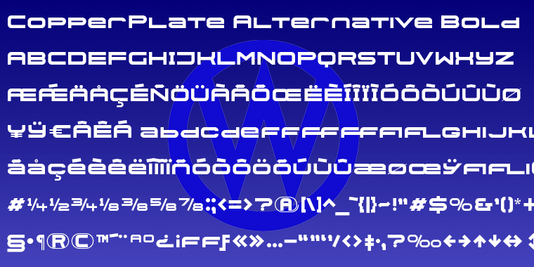 Copperplate Alt font family example.