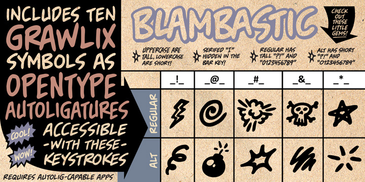 Highlighting the Blambastic BB font family.