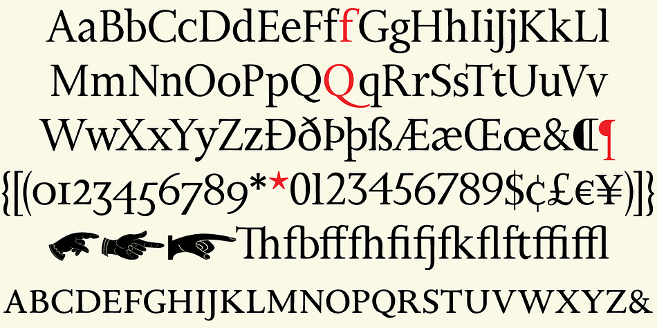 The main font is intended for use between 8 and 14 points.