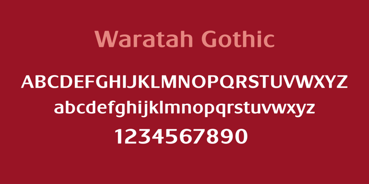 Waratah Gothic features a generous x-height and subtle rounding on alternate terminals providing a softness that makes for easy reading.