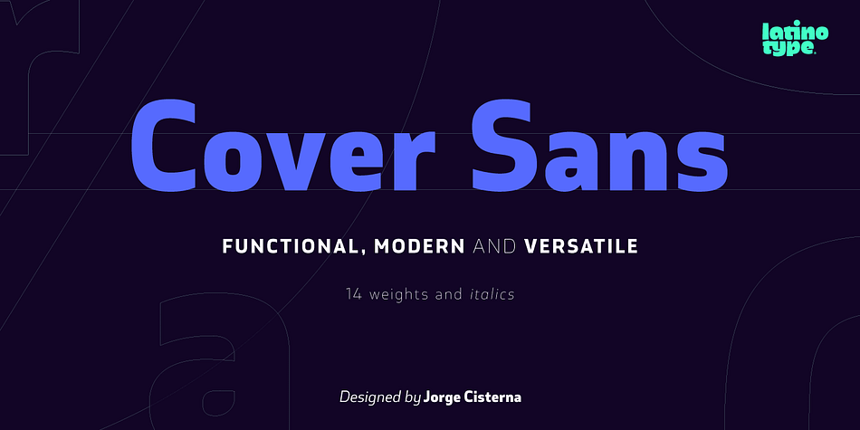 Cover Sans is a humanist geometric typeface with an orthogonal structure, which provides stability when composing a text.