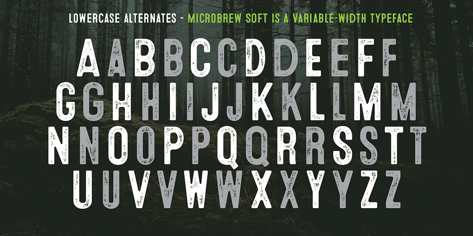 Microbrew Soft is an all caps display font, but the lowercase act as alternates so adding variety to your letterforms is as easy as mixing uppercase and lowercase letters.