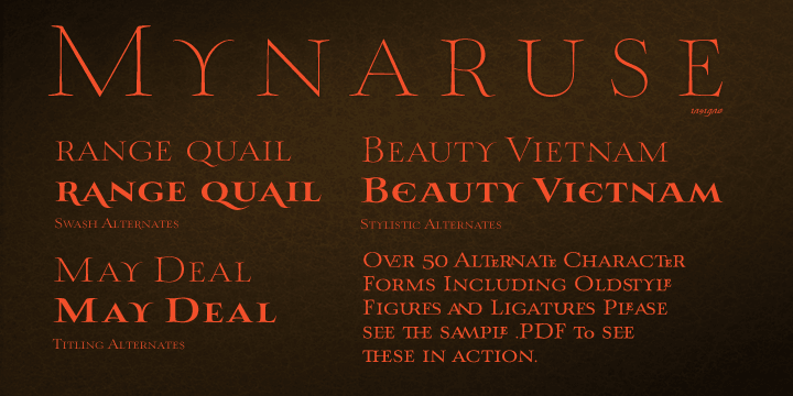 Mynaruse is an elegant and regal roman inscriptional titling family.