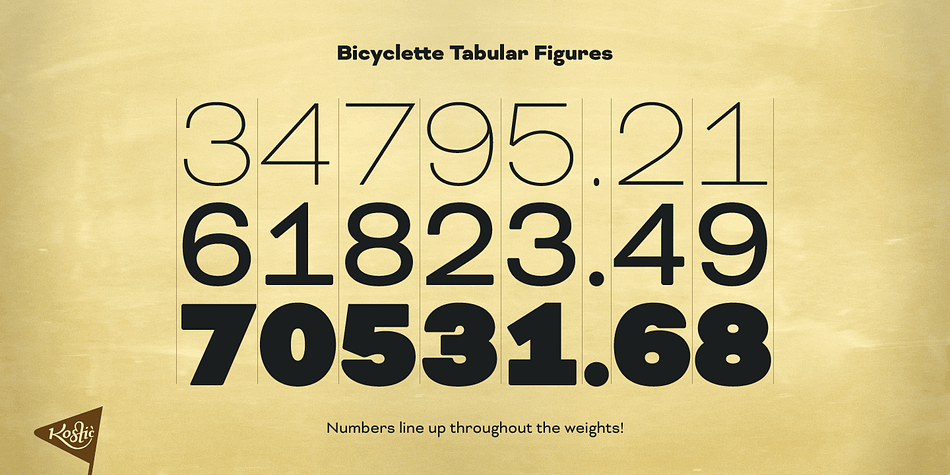 Bicyclette has a character set to support Western and Central European languages, and an extended set for monetary symbols.