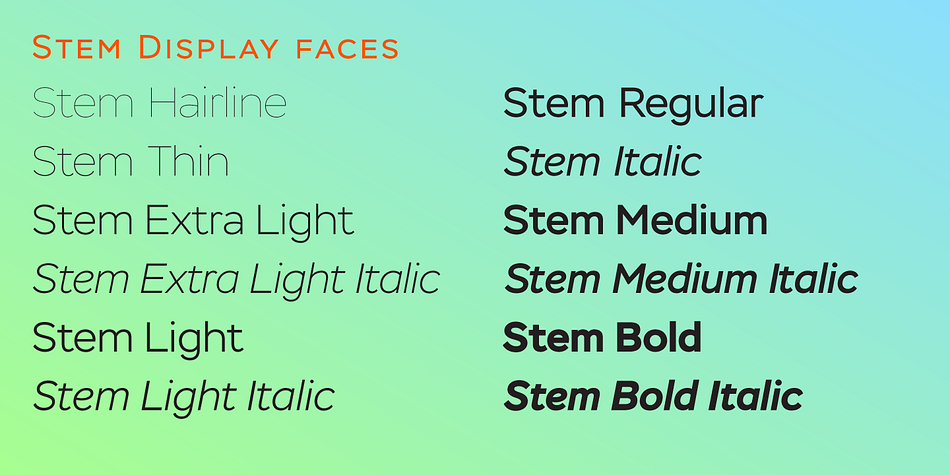 It comprises 12 faces, including upright and true italic faces of different weights which are intended primarily for large point sizes.