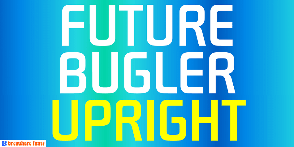 Future Bugler Upright is a non-slanted version of Future Bugler, a font based on the second logo created by Harry Warren in early 1975 for his sixth grade class newsletter, The Broadwater Bugler, at Broadwater Academy in Exmore, Virginia, on Virginia