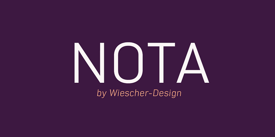 Nota is a new, narrow, technical font– designed by Gert Wiescher in 2014 and 2015 – has 7 weights with corresponding oblique cuts.