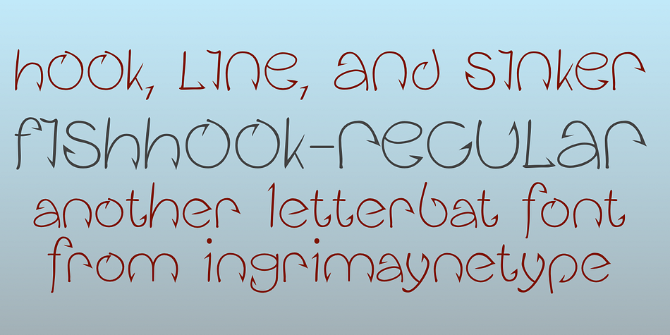 Fishhook is a letterbat font that makes letters from fishhooks and barbs.