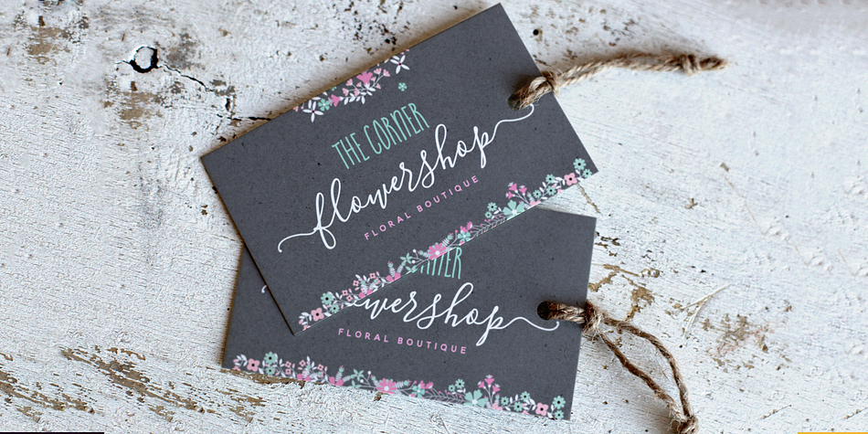 Blooming Elegant font family example.