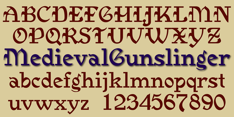 What would happen if one took a rather crude, squared-serifed typeface of the type popular in the 19th century and added medieval and calligraphic ornamentation?