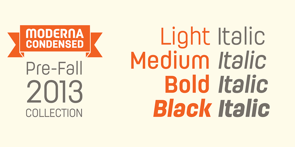 Highlighting the Moderna Condensed font family.